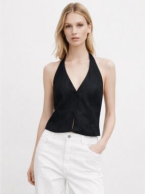 NWT Abercrombie Black Linen Tie Halter Top Medium Summer